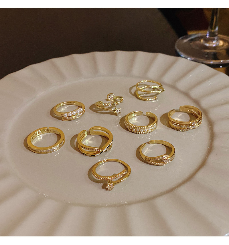 Fashion Geometric Copper Inlay Artificial Pearls Zircon Open Ring