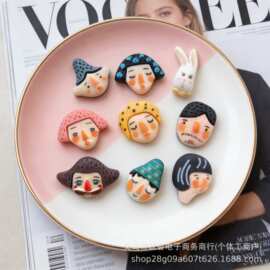 卡通趣味搞怪人物头像diy树脂配件饰品发夹发圈耳饰耳钉手工配饰
