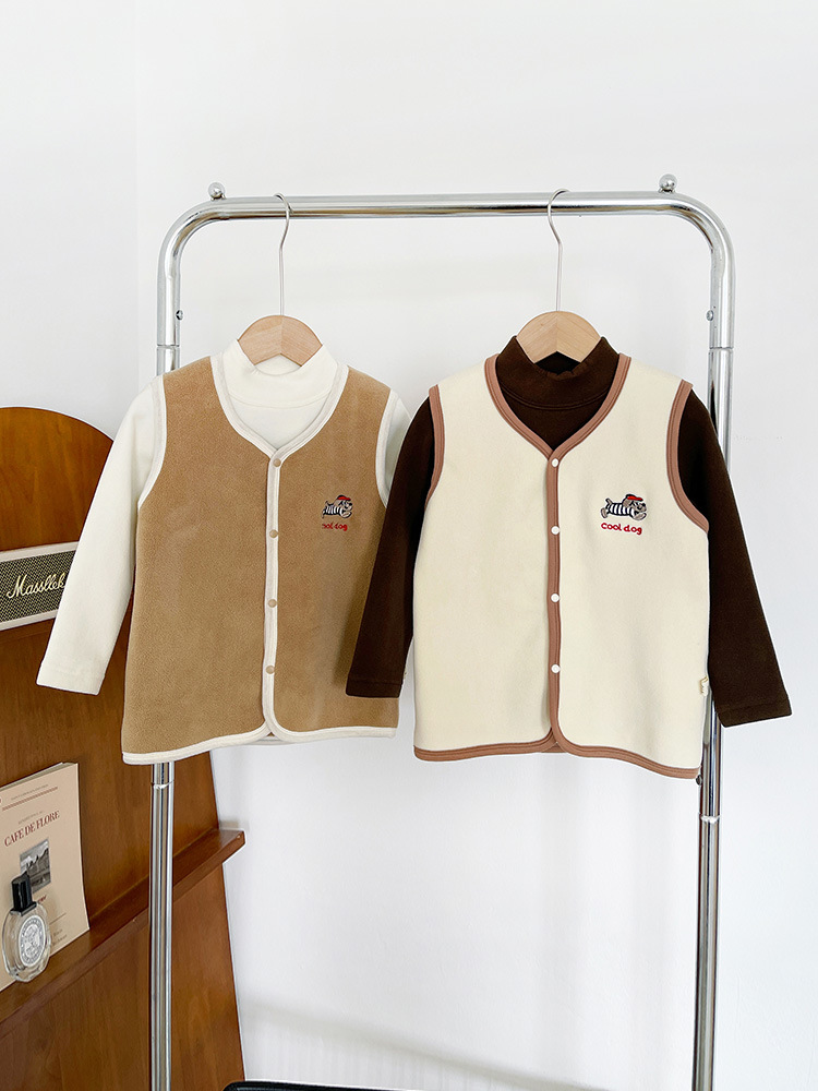 Wind Valley 2025 otoño y invierno nueva ropa infantil para niños coreanos versátiles perros bordados chalecos gruesos para niños y niñas