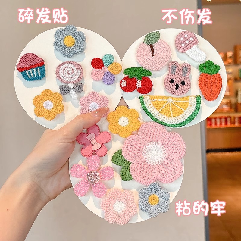 Lindo flequillo en la frente, artefacto de acabado de cabello roto para niños, bebé femenino, horquilla de cabello, tocado de velcro para bebé