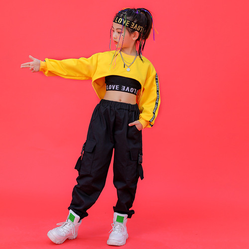 Hip-hop Fashion Kids Girl Jazz Dance Performance Topless Top Set June 1st Dance Performance Costume New Trendy