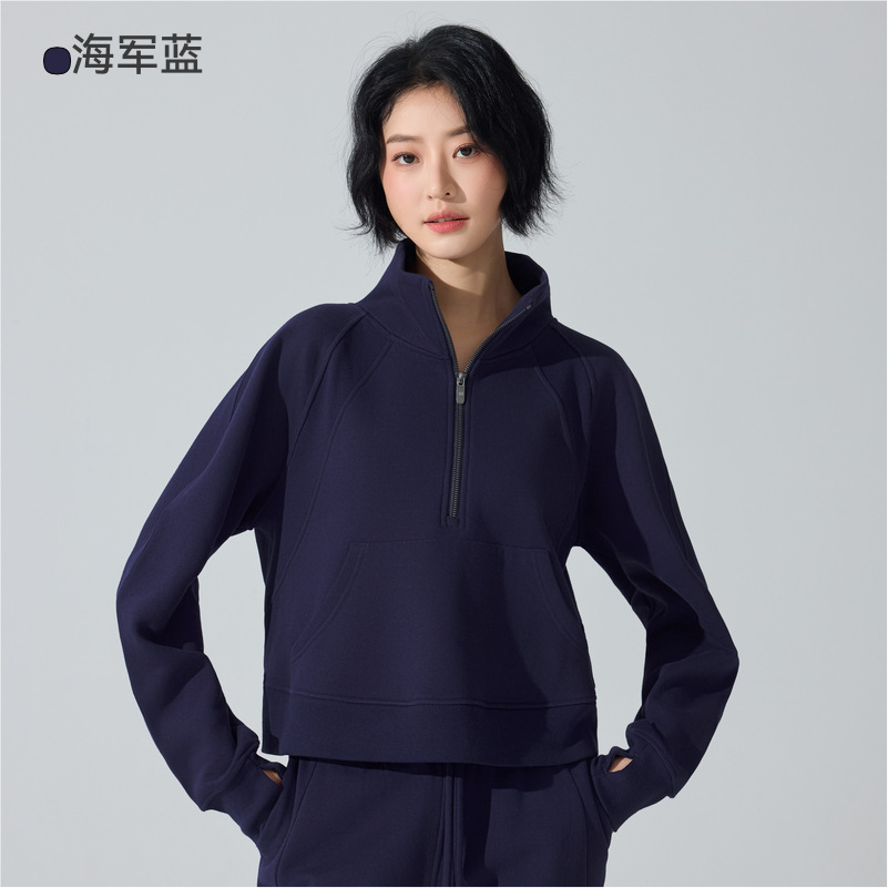 Europa y los Estados Unidos transfronterizos semia cremallera camisa de cuello suelta y camisa de terciopelo cálida camisa casual camisa deportiva de fitness yoga camisa superior mujer