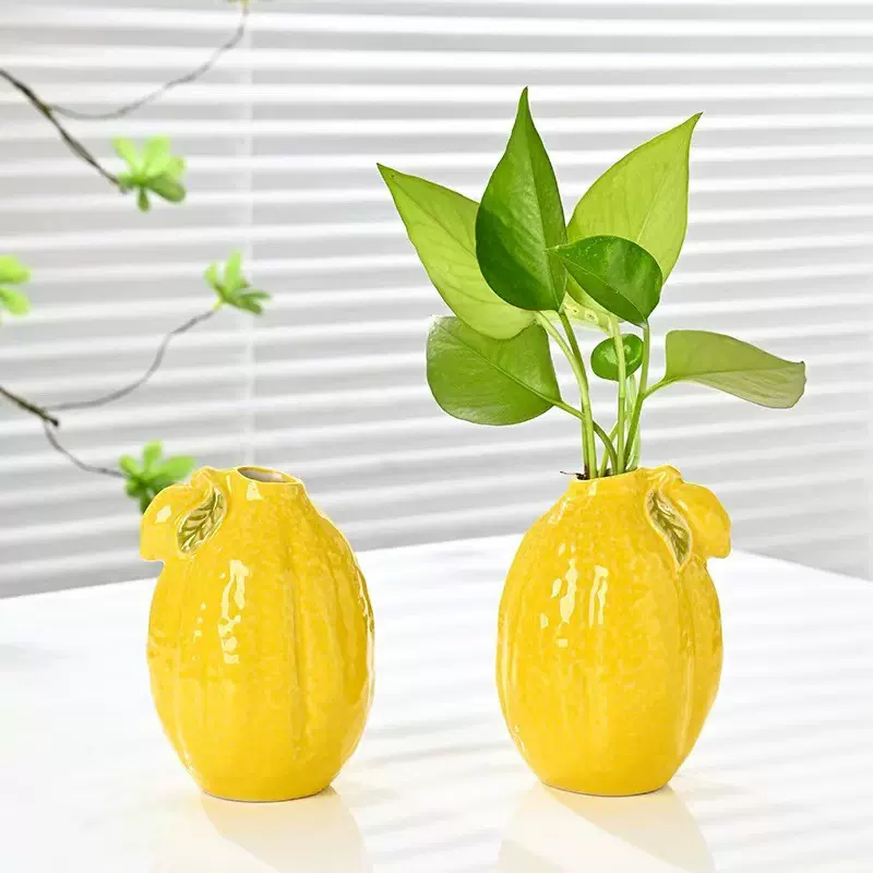 柠檬水培花瓶陶瓷桌面客厅玄关水培陶瓷花瓶插花花器客厅摆件厨房