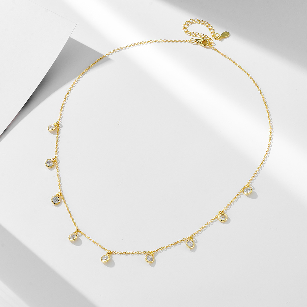Collar colgante de circonita de punto gypsophila de plata de ley 925 mujer europea y americana de lujo ligero personalidad pequeña cadena de clavícula con flecos de diamantes