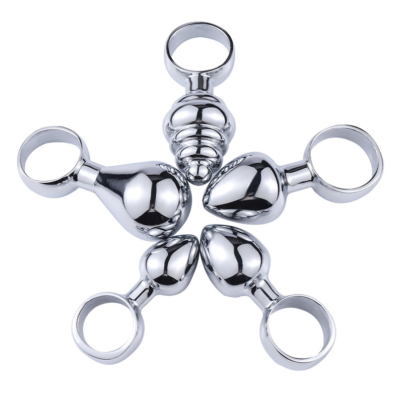 Metal Hand-Pulled Anal Plug, Silver Steel Beads, 6 cm Regular Size — detail image 8