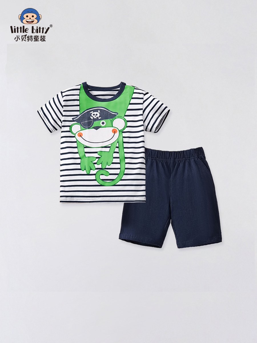 Littlebitty Summer New Kidsren's Round Neck Suit 2025 Korean Style Two-Piece Short-Sleeved T-Shirt Boys Wholesale