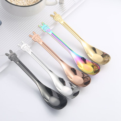 廠家批發304不鏽鋼卡通兔勺子羹勺子寶寶吃飯勺子湯勺湯匙元寶勺