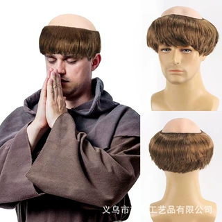 万圣节秃头假发耶稣秃顶头套和尚棕色成人僧侣角色装扮跨境搞怪