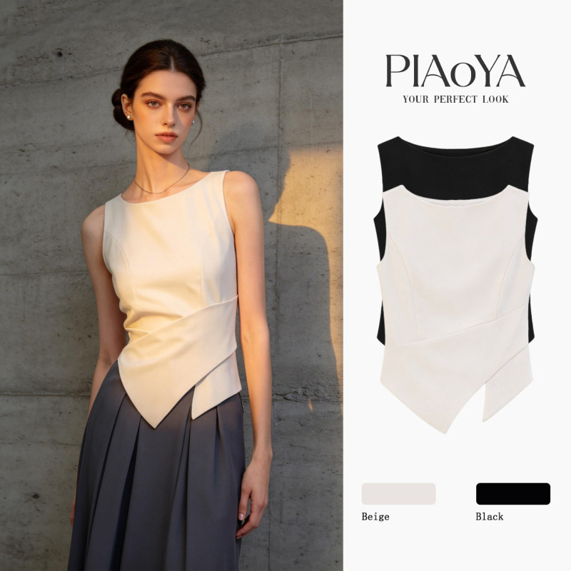 Women's Summer Slim-Fit Asymmetrical Design Sleeveless Tank Top for Outerwear, Featuring a Unique Waist-Cinching Style for a Flattering Look, Suitable for Commuting