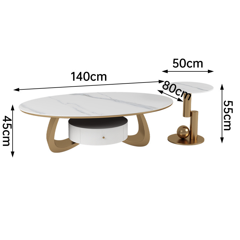 Salón de estar de estilo doméstico mesa de té de tabla de roca de lujo ligera moderna combinación de tamaño oval simple diseñador con tabla de borde