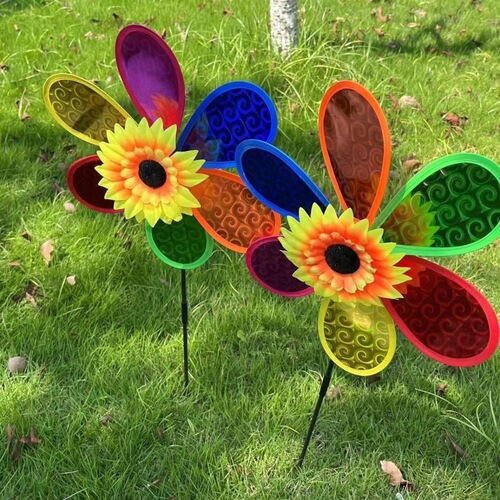 Wholesale Rainbow Plastic Sunflower Windmill Stalls Supply Kindergarten Gift Park Decorations Children's Toys