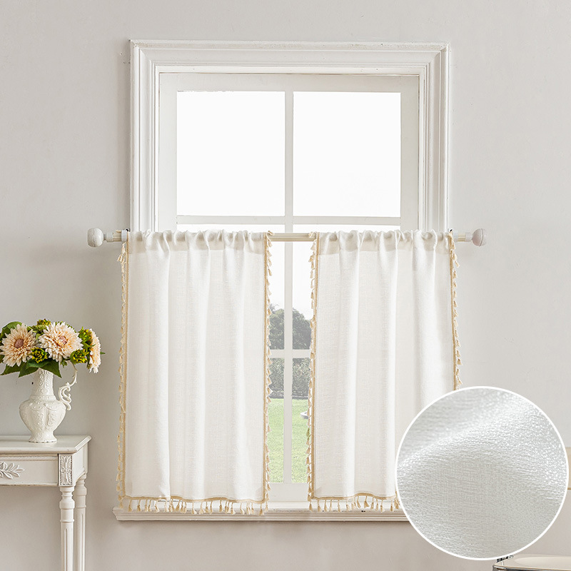 Temu Finished Product Cross-Border Shein Specializes in Pure Color Tangled Yarn Rod Half Blackout Gauze Curtain Window Screen Small Curtain