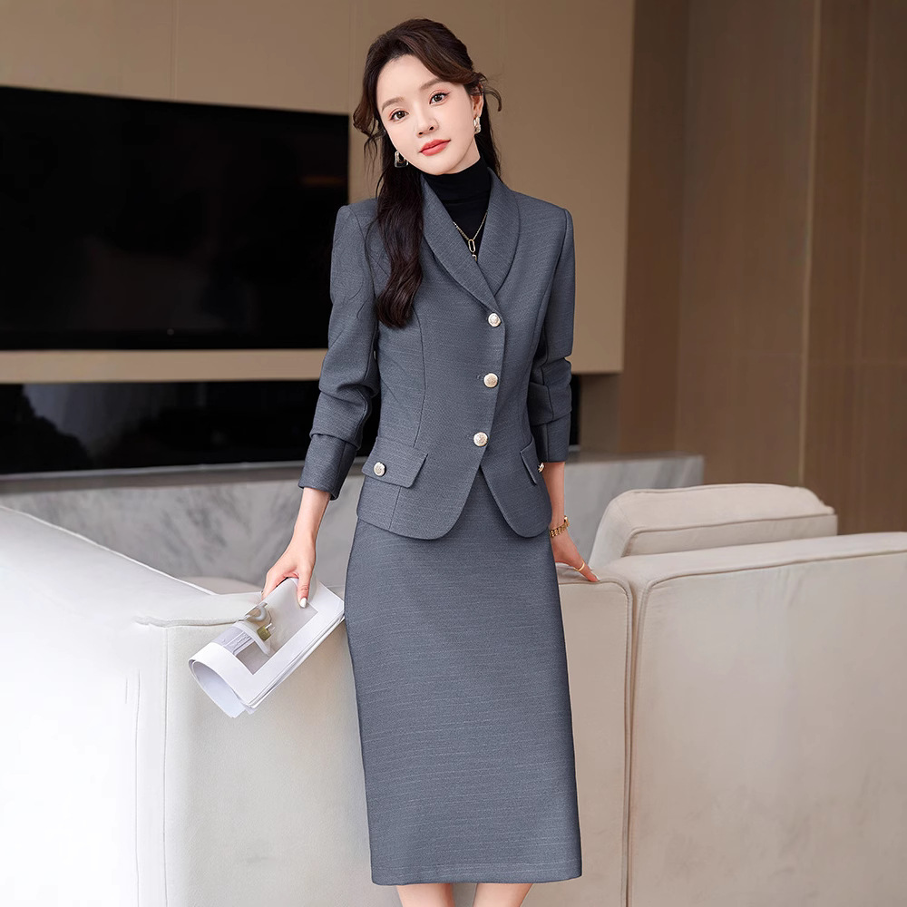 국경 2024 가을 새 원피스 통근 전문 세트 여성 짧은 재킷 원스텝 스커트 우아한 여신 팬