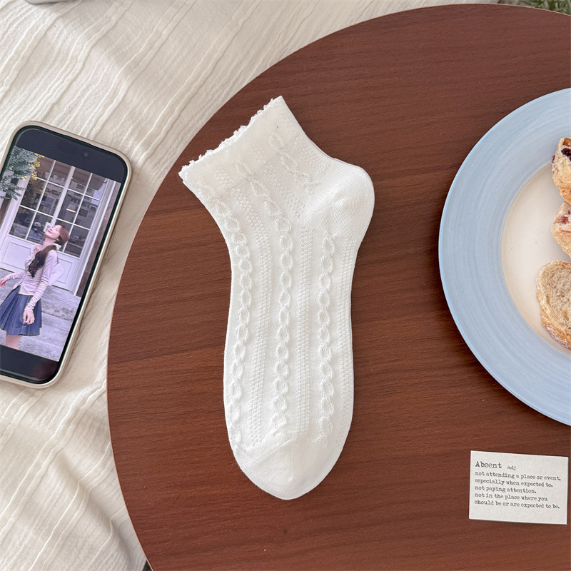 Delicate Coquette Breathable Cotton Pointelle Ruffle Ankle Socks For Sweet Spring Outfits Detail View 2
