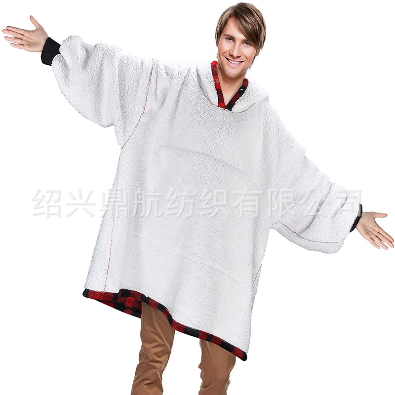 跨境秋冬户外毯连帽衫懒人毯套头毯午睡毛毯沙发空调盖毯厚毛毯