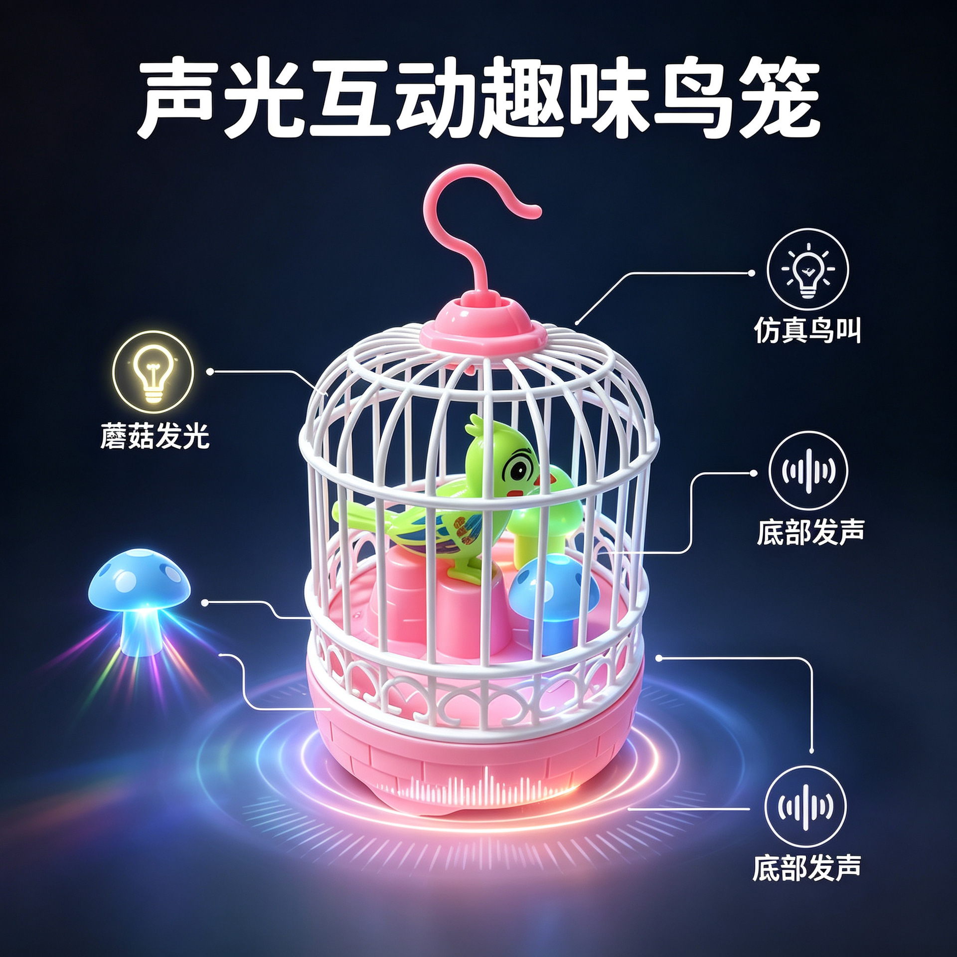 Juguete de Jaula de Pájaro Eléctrico de Plástico con Luz e Interactivo para Niños