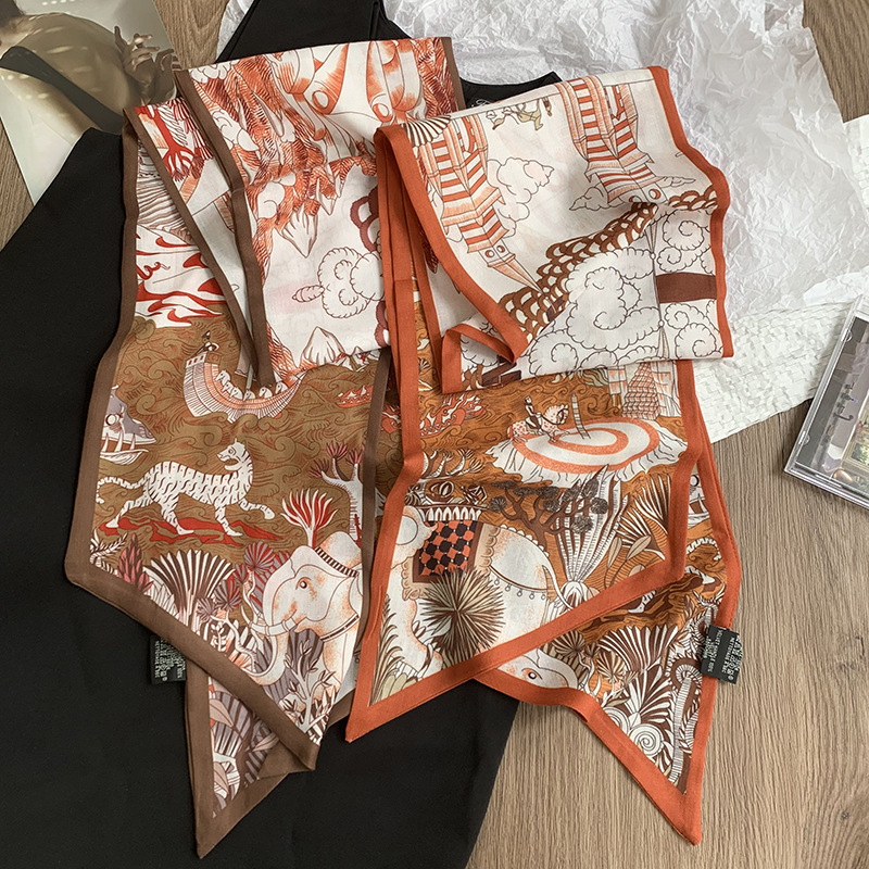 Primavera y otoño bufanda de seda coreana cinturón para el cabello bufanda larga de moda de doble capa para mujer bufanda de piel de seda de imitación bufanda de cuello fino bufanda profesional de todo fósforo