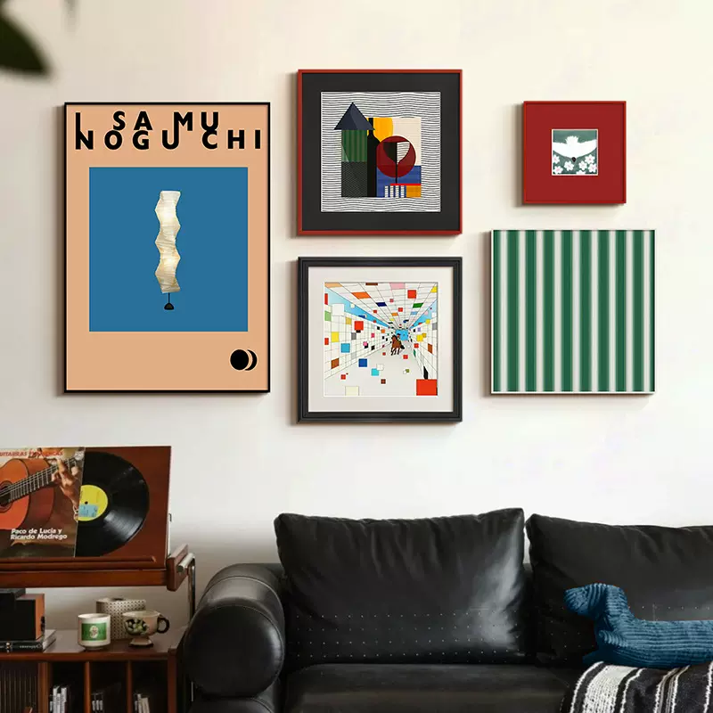 2025新款客厅沙发背景墙装饰画中古包豪斯大白墙抽象艺术组合挂画