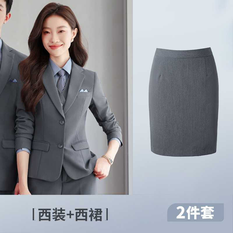 여성용 그레이 더블 버튼 슈트 + 웨스턴 스커트