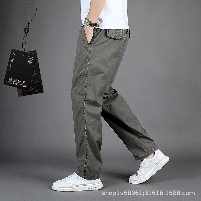 Zuoluo pantalones casuales Pantalones rectos sueltos de los hombres pantalones de papá de mediana edad pantalones elásticos pantalones de algodón puro 226