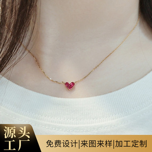 Little Red Heart StarJew * lry Same Ruby Love Necklace 18K Gold Heart-shaped Clavicle Chain Valentine's Day Gift
