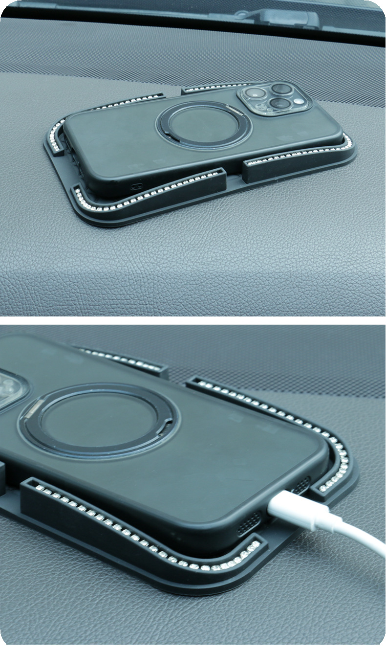 Grid Diamond-Encrusted New Car Dashboard Non-Slip Mat Multifunctional Navigation Bracket Opening and Closing Storage Mat