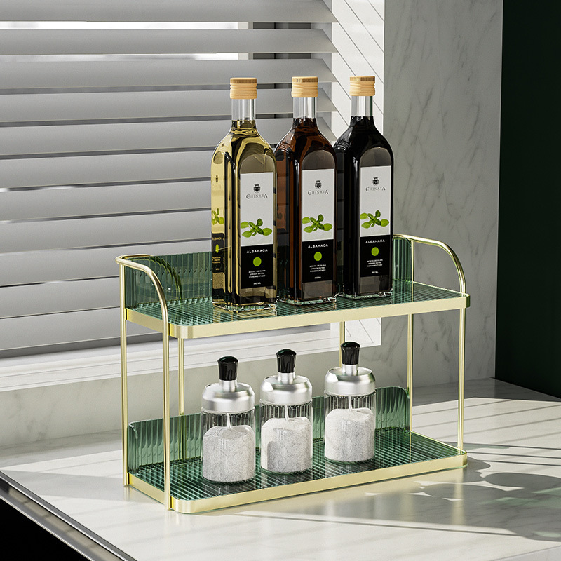 Estante de almacenamiento de condimentos de cocina estante de almacenamiento multifuncional estante de acabado dormitorio lujoso cosméticos perfumes estante de escritorio de doble capa