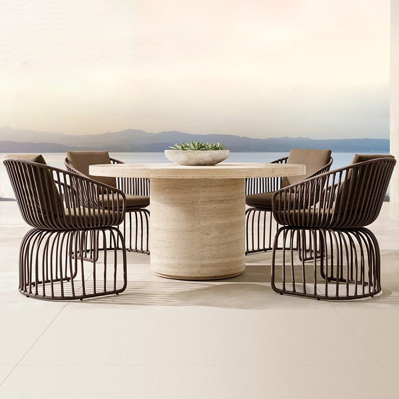 Mesa y silla al aire libre patio terraza a prueba de agua protección solar ocio muebles jardín al aire libre mesa y silla de caña combinación