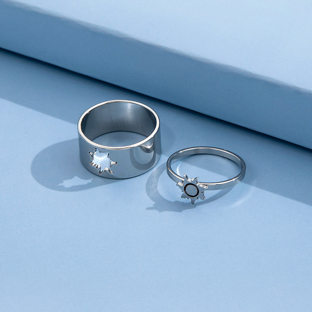 Couple Gender Fashion Simple Sun Hollow Couple Alloy Ring 2-piece Set