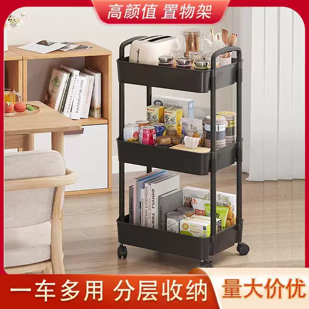置物架厨房收纳家用客厅卧室零食桌边储物可移动小推车移动收纳车