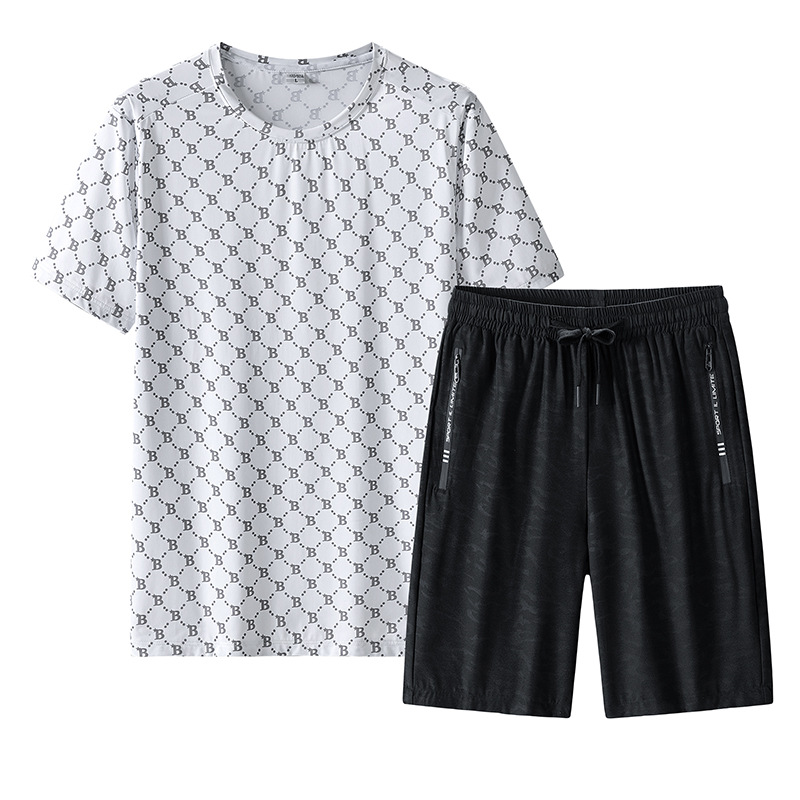 Casual de verano traje deportivo hombre hielo rápido secado mangas cortas camiseta pantalones cortos dos piezas juego de pantalones cortos deportivos fábrica al por mayor