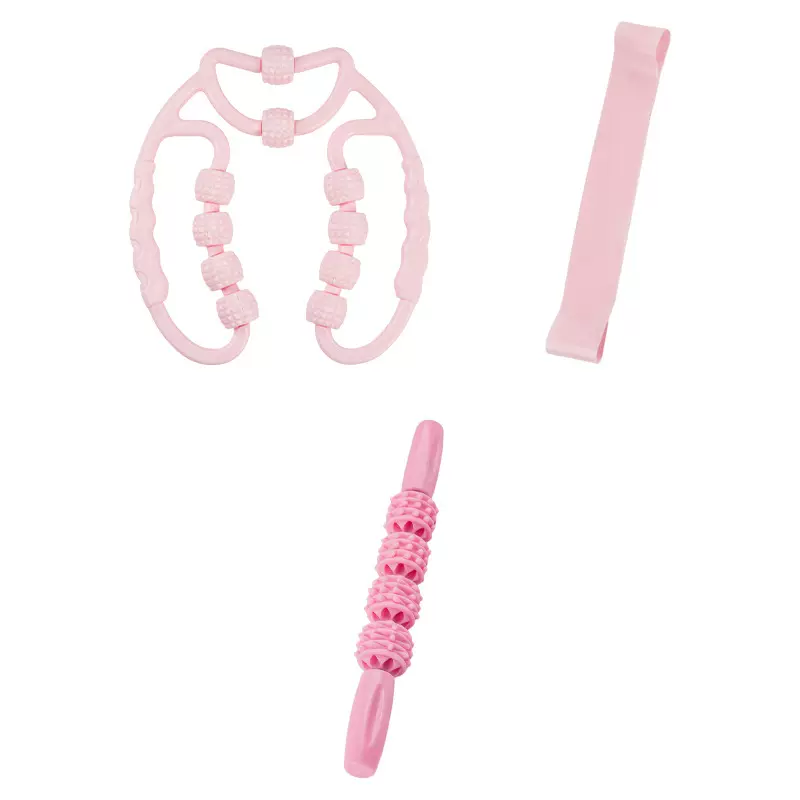 瑜伽按摩四件套滚轴10轮腿部按摩器实心泡沫狼牙瑜伽柱健身弹力带