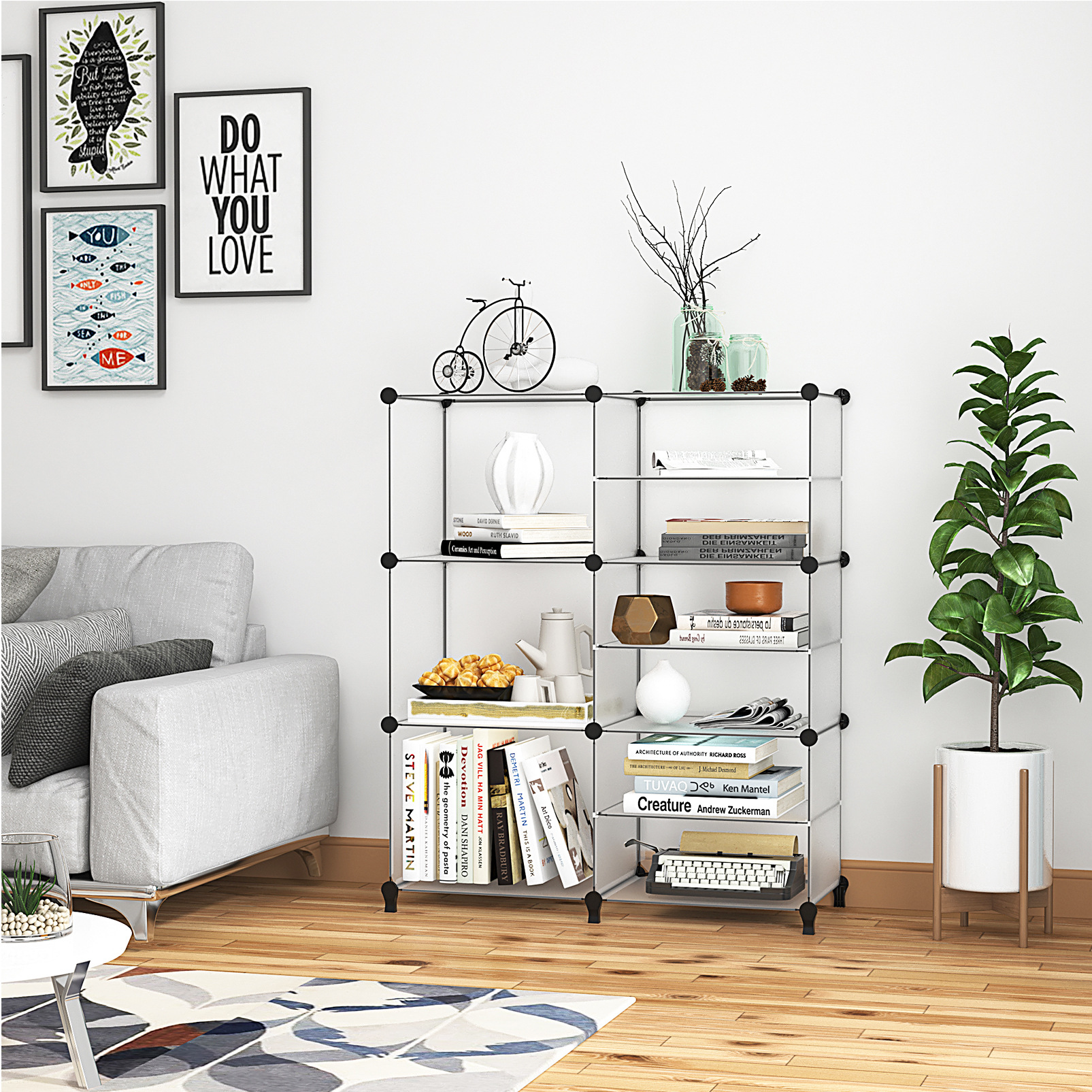 2-column 6-layer storage rack bookshelf miscellaneous rack translucent size grid combined with plastic storage rack shelf storage rack