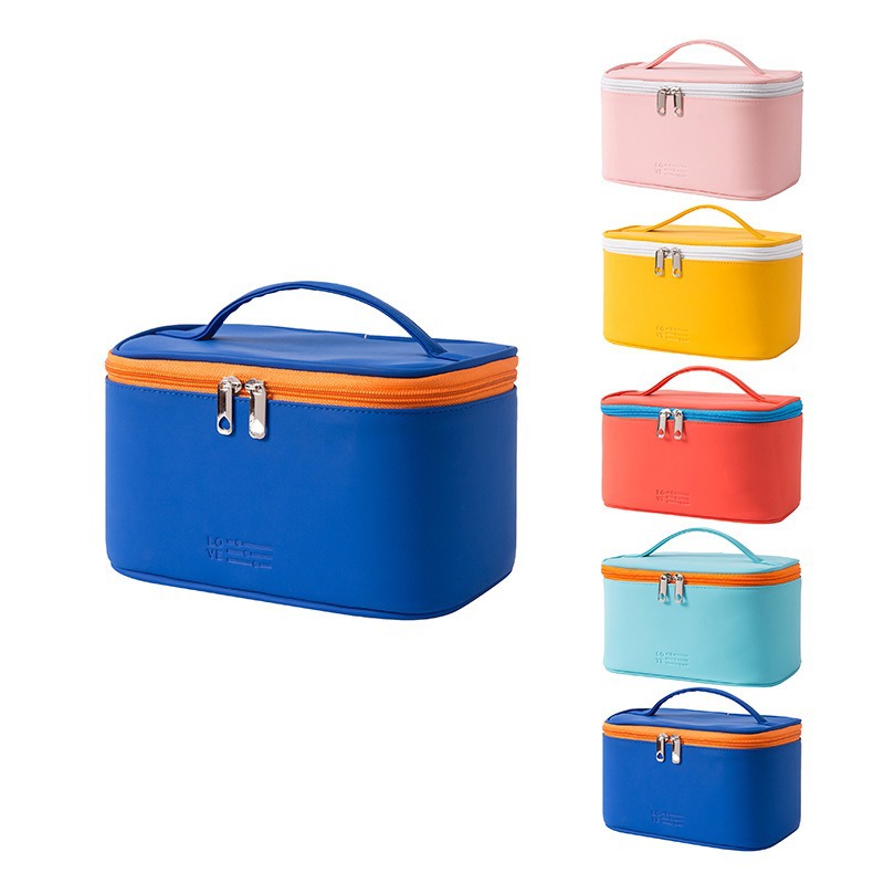 Bolsa de maquillaje estilo INS PU impermeable, gran capacidad, colores pastel