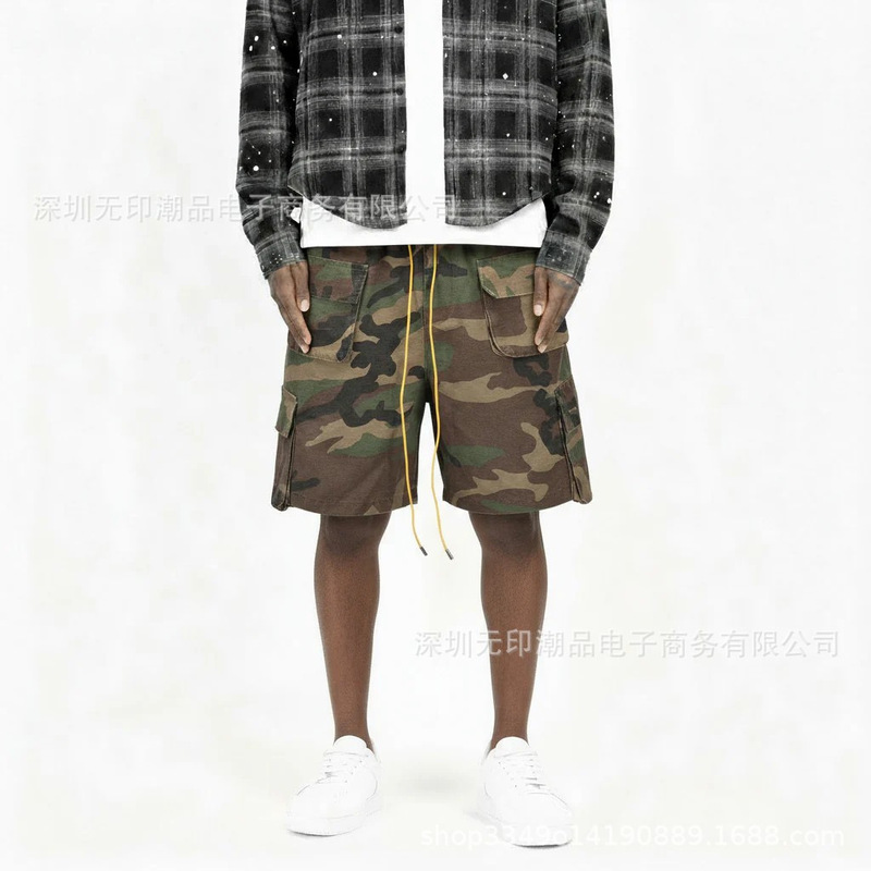 Summer retro street style drawstring wash distressed casual pants with multiple pockets and accordion-style pockets, work shorts Summer retro street style drawstring wash distressed casual pants with multiple pockets and accordion-style pockets, work shorts