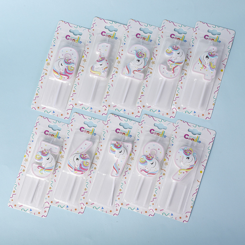 Nueva vela digital de unicornio de viento rosa 0 - 9 años de edad bebé torta de fiesta decoración vela de cumpleaños
