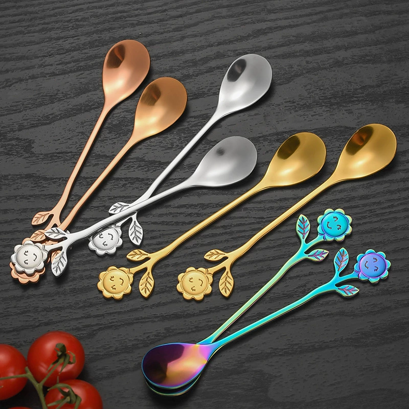 Ложка из нержавеющей стали с цветком подсолнуха, кофейная ложка с птичьим гнездом, десертная ложка для перемешивания, стеклянная сувенирная ложка для меда