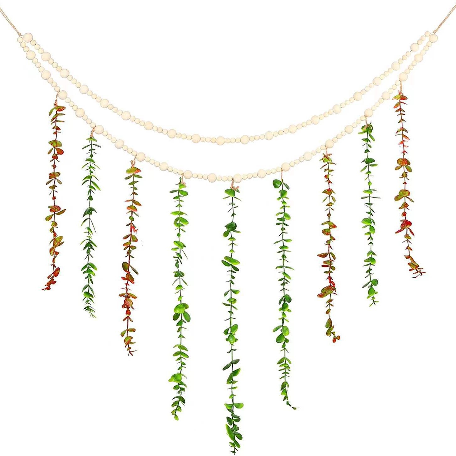 ins Nordic style wooden beads simulation eucalyptus leaf hemp rope photo storage home wall hanging decoration hanging ornaments