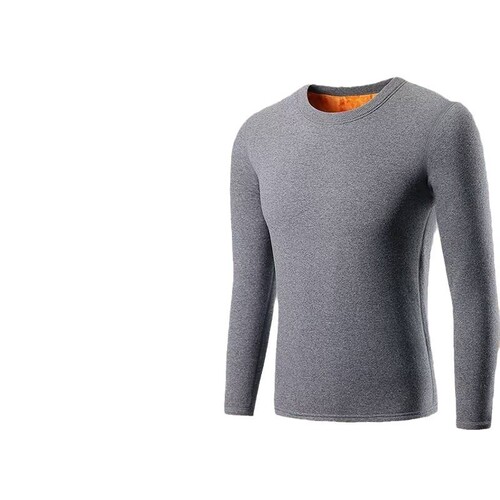 Comfortable Autumn/Winter Heat-retaining Casual Men's Cold-Proof Fleece-lined Thick Innerwear with Constant Temperature Warm Keeping Crew Neck Long Sleeve Top