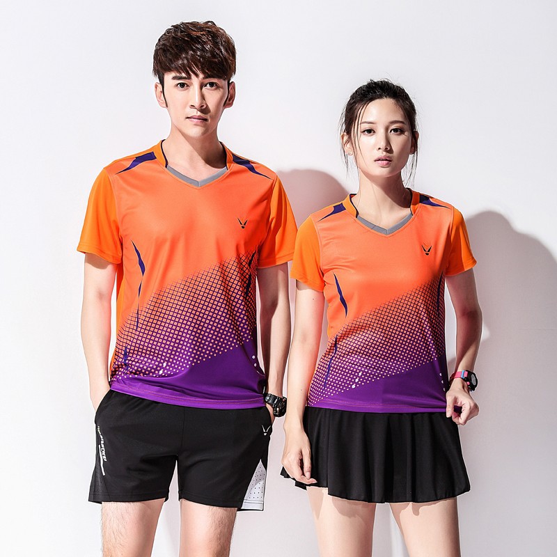 New Badminton Clothing suit Men's and Women's Couples Group Purchase Printed Short-sleeved Team Clothing Tennis Clothing Sportswear Quick-drying