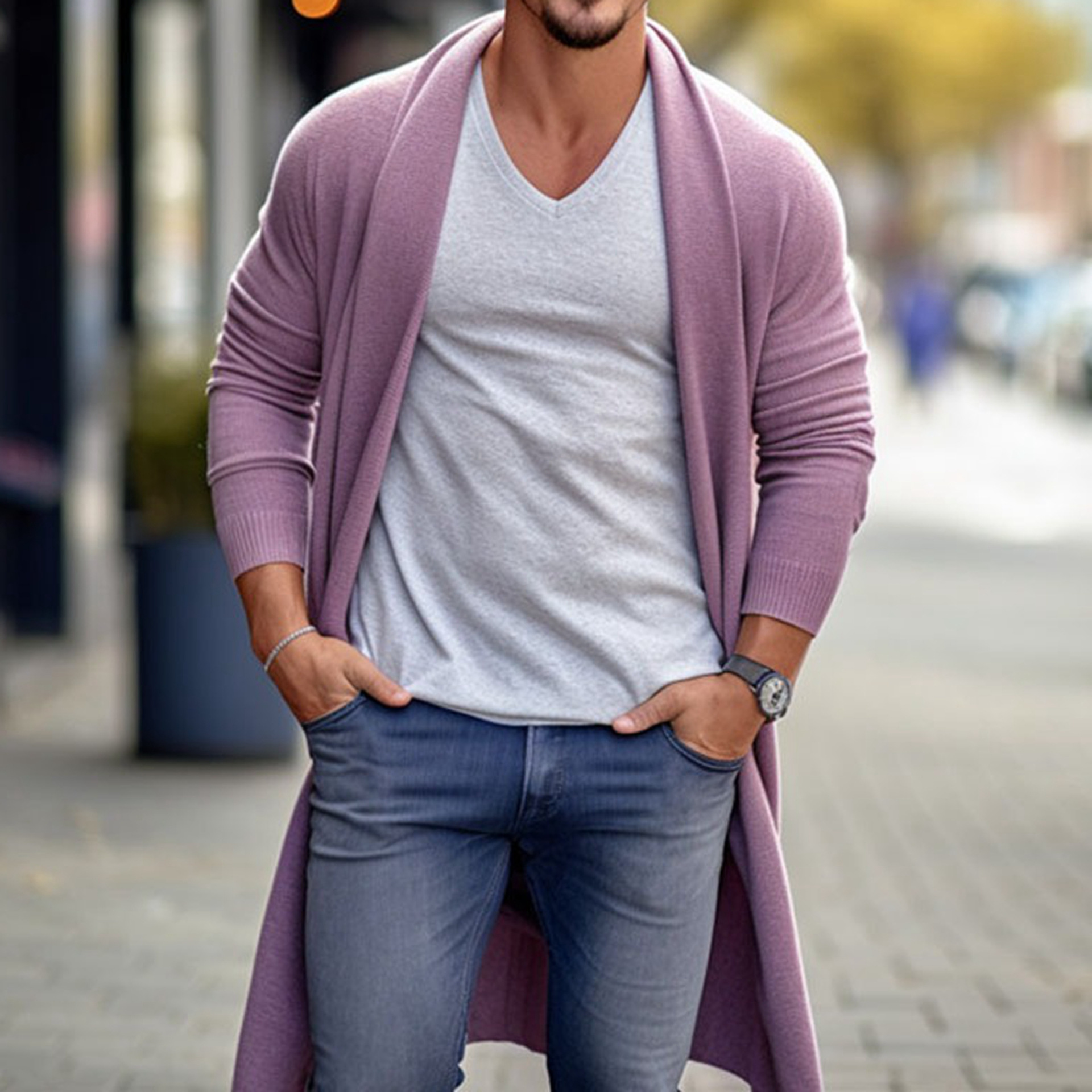 Men's Loose Long Woolen Coat - Image 7