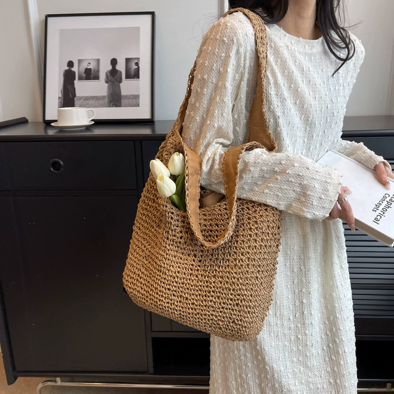 Трансграничная сумка большой емкости соломенная сумка на плечо Летняя мода Корейская сумка Top Pack Простая тенденция повседневная сумка подмышки