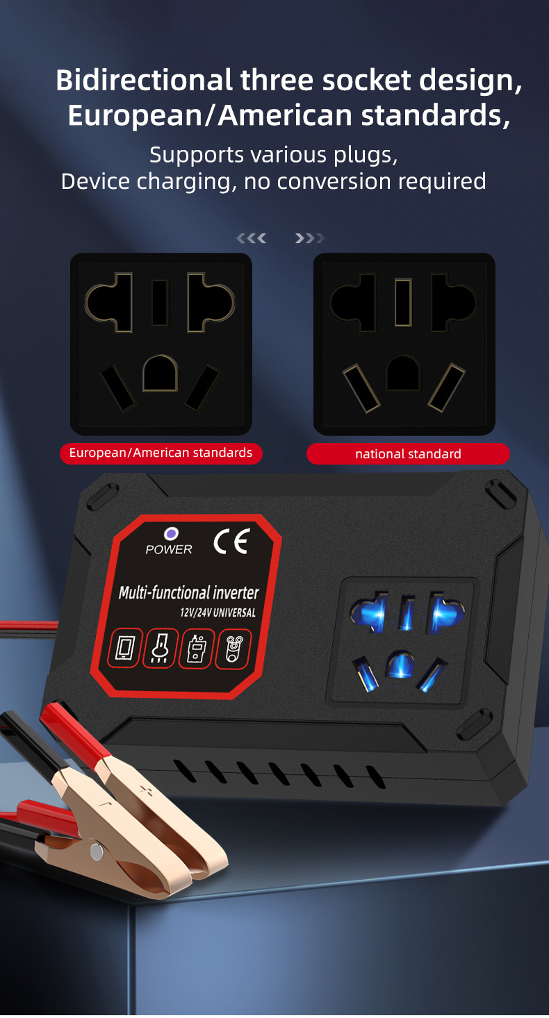 Car and Truck 12V/24V to 220V Multifunctional Car Inverter Converter Mobile Phone Socket Charger