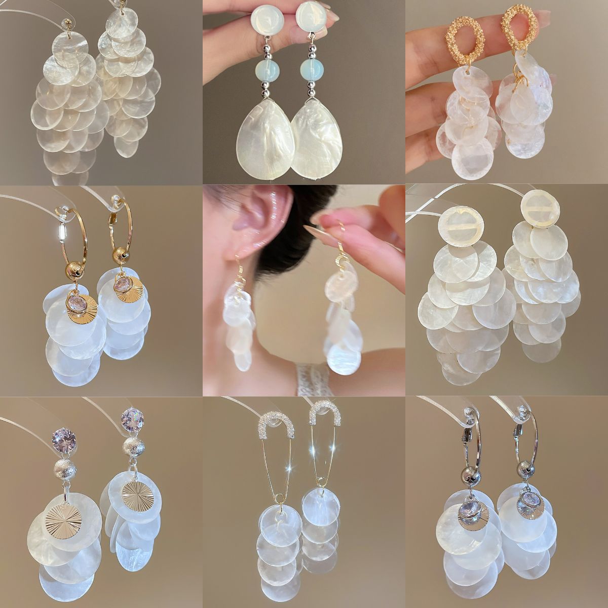 Pendientes de borla de concha redonda con aguja de plata Pendientes de temperamento de estilo de vacaciones junto al mar Pendientes de todo fósforo de alta gama de moda al por mayor