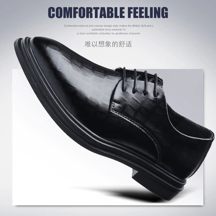 Мужские деловые классические кожаные туфли на шнуровке, повседневные туфли в корейском стиле, британские туфли для жениха с острым носком, модные мужские туфли на танкетке для увеличения роста