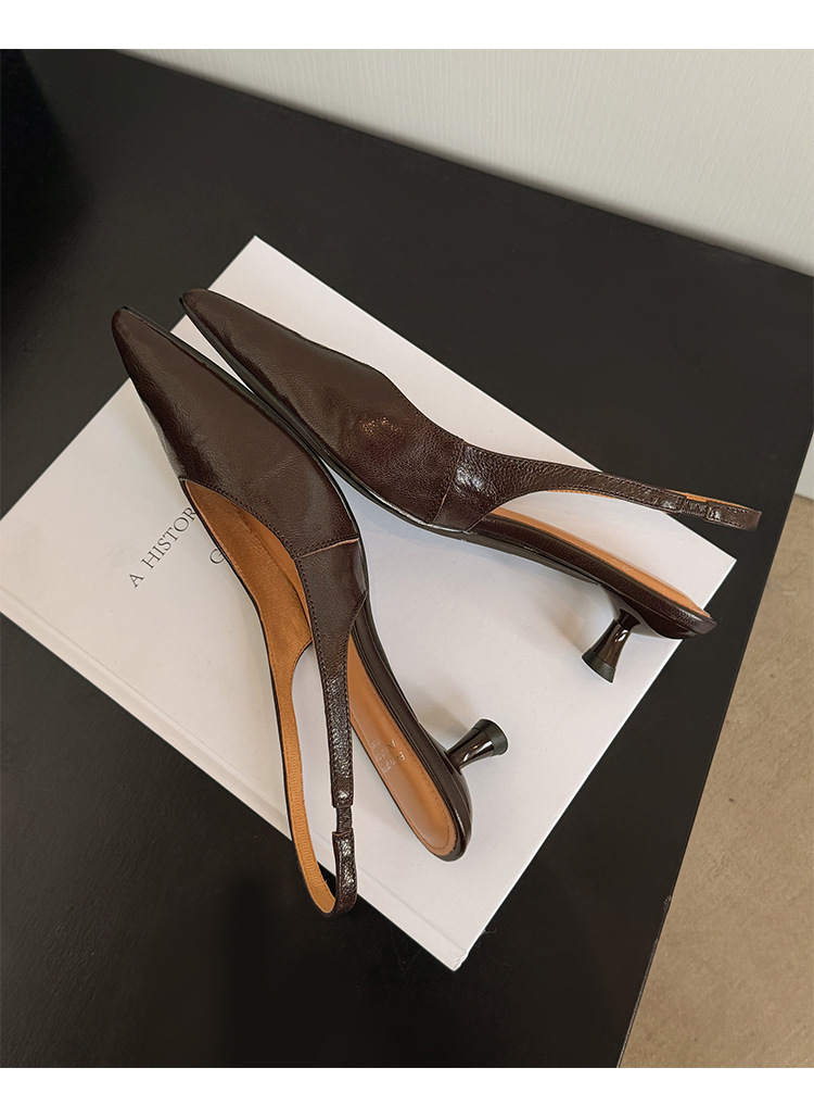 Sandal cao gót nữ mũi nhọn quai hậu dây khóa, gót 9 cm — màu nâu chi tiết 29