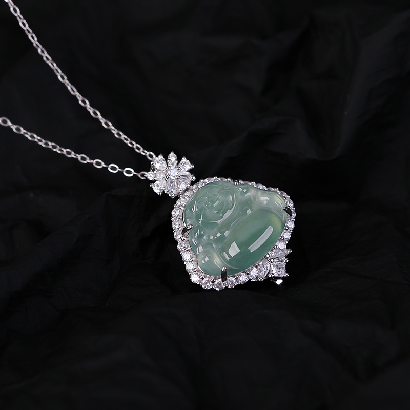 Mặt dây chuyền Phật Di Lặc bạc S925 mạ vàng nước xanh ngọc bích — Mặt dây chuyền đơn (không có dây chuyền)