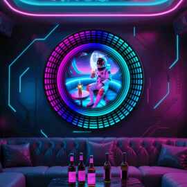 宇航员动态幻彩发光挂画KTV酒吧电竞馆led灯画千层镜太空人装饰画