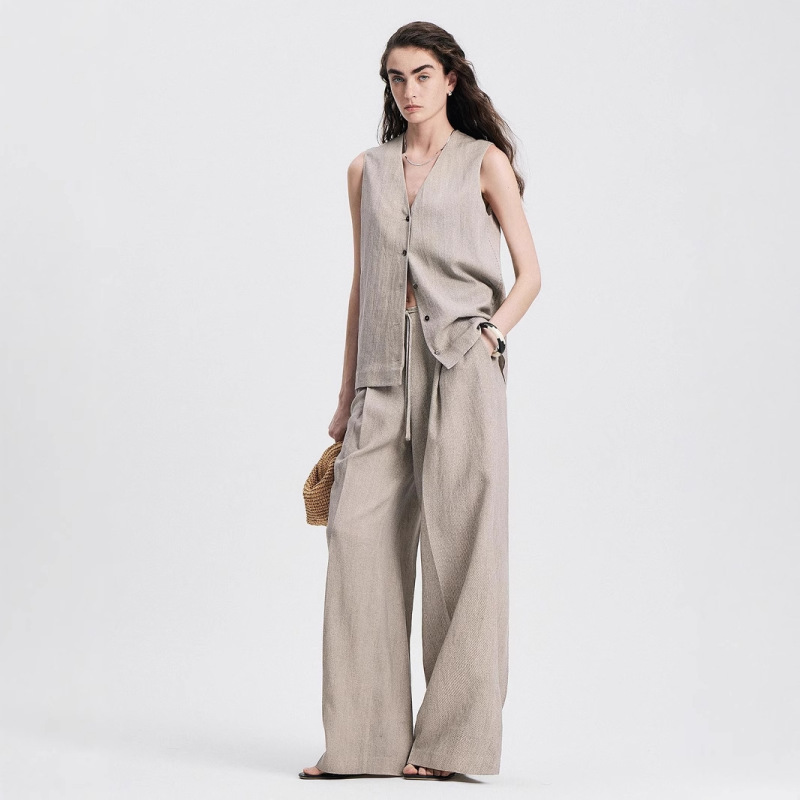 2026 Linen Cotton Old Money Style Women's Summer Elegant Set with Pants, Vest, Casual Long Pants, V-Neck Vest, and Waistcoat 2026 Linen Cotton Old Money Style Women's Summer Elegant Set with Pants, Vest, Casual Long Pants, V-Neck Vest, and Waistcoat