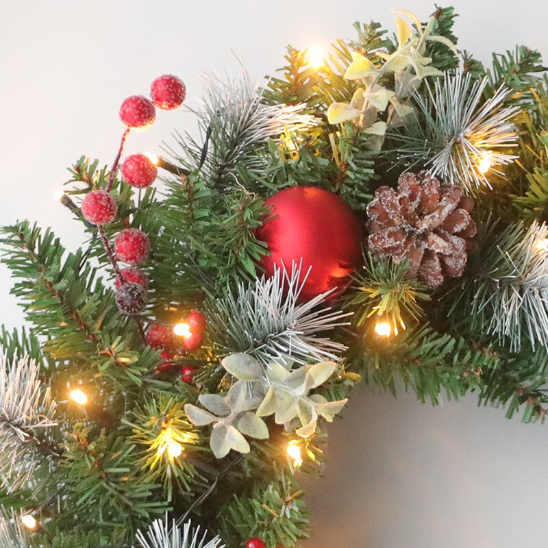 2025 クロスボーダー新製品クリスマスガーランドクリスマス装飾シーンレイアウト松ぼっくり赤い果実花輪壁掛けライト付き|undefined